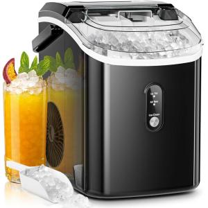 imageAGLUCKY Nugget Ice Makers CountertopPortable Pebble Ice Maker Machine with Chewable IceOneClick OperationSelfCleaning for HomeOfficeBlackBlack