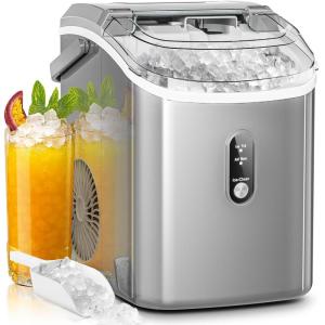 imageAGLUCKY Nugget Ice Makers CountertopPortable Pebble Ice Maker Machine with Chewable IceOneClick OperationSelfCleaning for HomeOfficeBlackGrey