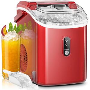 imageAGLUCKY Nugget Ice Makers CountertopPortable Pebble Ice Maker Machine with Chewable IceOneClick OperationSelfCleaning for HomeOfficeBlackRed