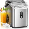 imageAGLUCKY Nugget Ice Makers CountertopPortable Pebble Ice Maker Machine with Chewable IceOneClick OperationSelfCleaning for HomeOfficeBlackStainless Steels Silver