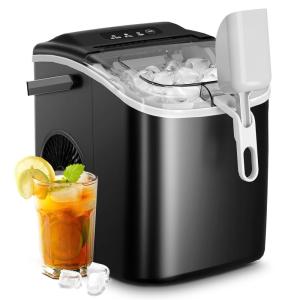 imageAGLUCKY Ice Makers Countertop Portable Ice Machine Maker with Handle SelfCleaning 26Lbs24H 9 Cubes Ready in 6 Mins Scoop and Basket for HomeOfficeKitchen BlackDark Black