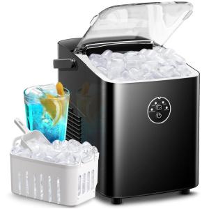imageAGLUCKY Ice Makers Countertop Portable Ice Maker Machine 26lbs24Hrs8 Bullet Ice Cubes of 2 Sizes Ready in 9 MinsSelfCleaning Ice Machine with Handle for HomeKitchenOffice