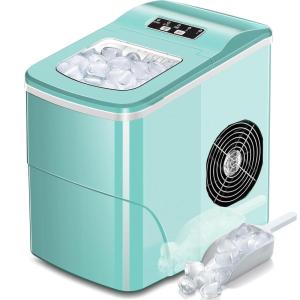 imageAGLUCKY Ice Makers Countertop with SelfCleaning 26lbs24hrs 9 Cubes Ready in 6 Mins Portable Ice Machine with 2 Sizes Bullet IceIce ScoopBasket for HomeKitchenOfficeBarParty RedGreen