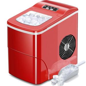 imageAGLUCKY Ice Makers Countertop with SelfCleaning 26lbs24hrs 9 Cubes Ready in 6 Mins Portable Ice Machine with 2 Sizes Bullet IceIce ScoopBasket for HomeKitchenOfficeBarParty RedRed