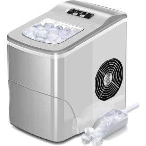 imageAGLUCKY Ice Makers Countertop with SelfCleaning 26lbs24hrs 9 Cubes Ready in 6 Mins Portable Ice Machine with 2 Sizes Bullet IceIce ScoopBasket for HomeKitchenOfficeBarParty Grey