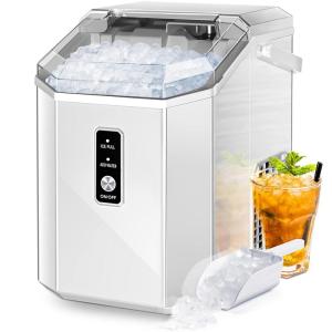imageAGLUCKY Nugget Ice Maker Countertop Portable Crushed Ice Maker Machine with Handle 35lbs24H OneClick Operation Self Cleaning Ice Machine for HomeKitchenOfficeStainless SteelWhite