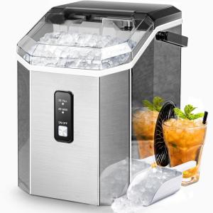 imageAGLUCKY Nugget Ice Maker Countertop Portable Crushed Ice Maker Machine with Handle 35lbs24H OneClick Operation Self Cleaning Ice Machine for HomeKitchenOfficeStainless SteelStainless Steel