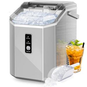 imageAGLUCKY Nugget Ice Maker Countertop Portable Crushed Ice Maker Machine with Handle 35lbs24H OneClick Operation Self Cleaning Ice Machine for HomeKitchenOfficeStainless SteelGrey