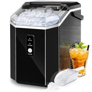 imageAGLUCKY Nugget Ice Maker Countertop Portable Crushed Ice Maker Machine with Handle 35lbs24H OneClick Operation Self Cleaning Ice Machine for HomeKitchenOfficeStainless SteelBlack