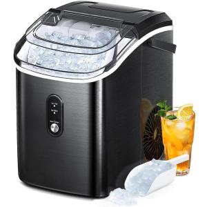 imageAGLUCKY Nugget Ice Maker Countertop Portable Ice Maker Machine with SelfCleaning Function35lbs24HStainless SteelPellet Ice Maker for HomeKitchenOffice Black