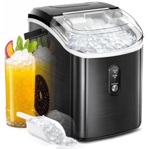 imageAGLUCKY Nugget Ice Makers Countertop35Lbs24HPortable Pebble Machine with Soft Chewable IceOneClick OperationSelfCleaning Function for HomeKitchenStainless Steel BlackStainless Steels Black