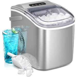 imageAGLUCKY Portable Ice Maker Machine Countertop with Handle26Lbs24H9 Bullet Ice Ready in 7 MinsSelfCleaning Function with Ice Scoop and BasketIdeal for Home Office KitchenGery
