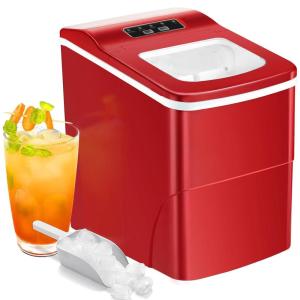 imageCountertop Ice Maker Machine Portable Small Ice Maker with Ice Scoop Basket Makes 9 Bullet Ice Cubes in 68 Mins SelfCleaning Function Compact Ice Maker for Home Kitchen Office Red GreenRed