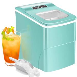 imageCountertop Ice Maker Machine Portable Small Ice Maker with Ice Scoop Basket Makes 9 Bullet Ice Cubes in 68 Mins SelfCleaning Function Compact Ice Maker for Home Kitchen Office Red GreenGreen