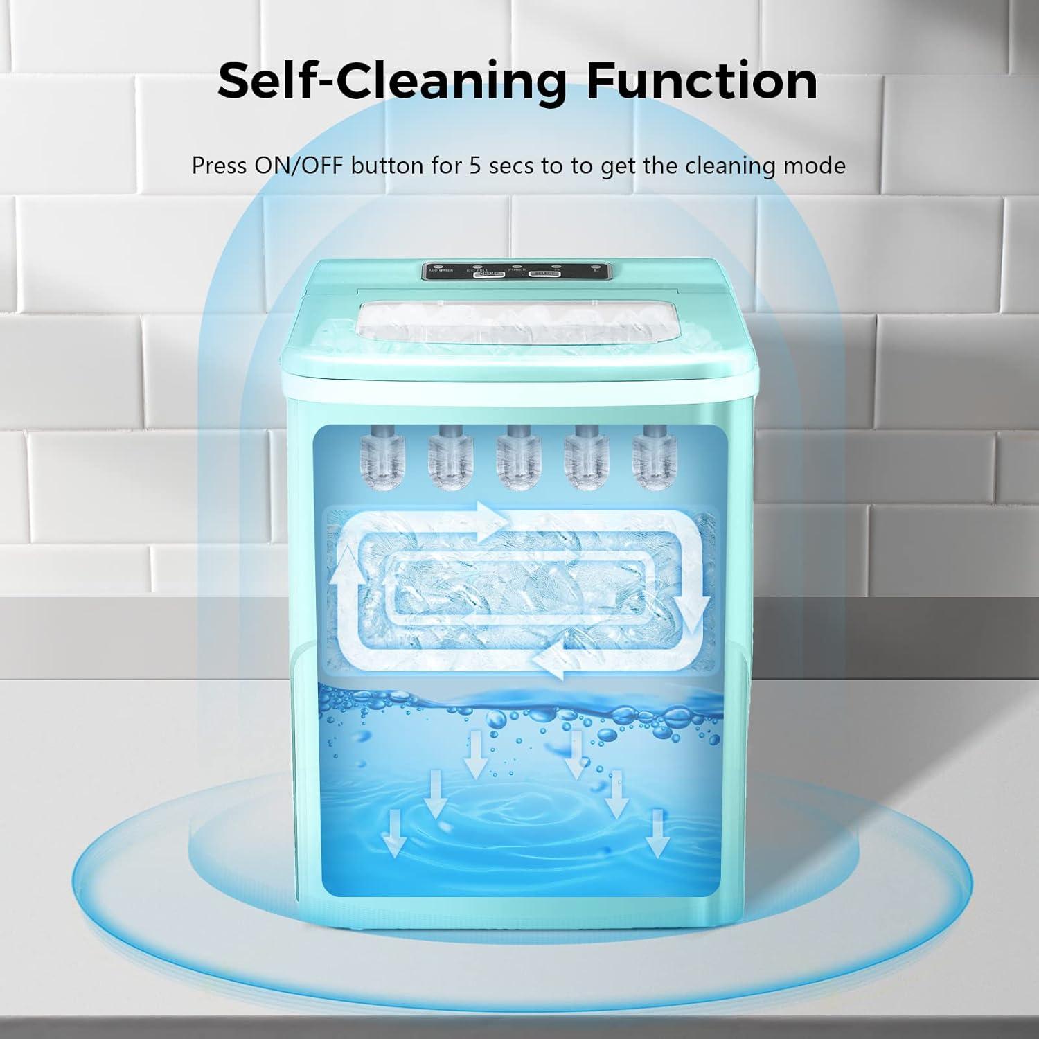 imageAGLUCKY Ice Makers Countertop with SelfCleaning 8 Cubes Ready in 6 Mins Portable Ice Machine with 2 Sizes Bullet IceIce ScoopBasket for HomeKitchenOfficeBarParty BlackGreen