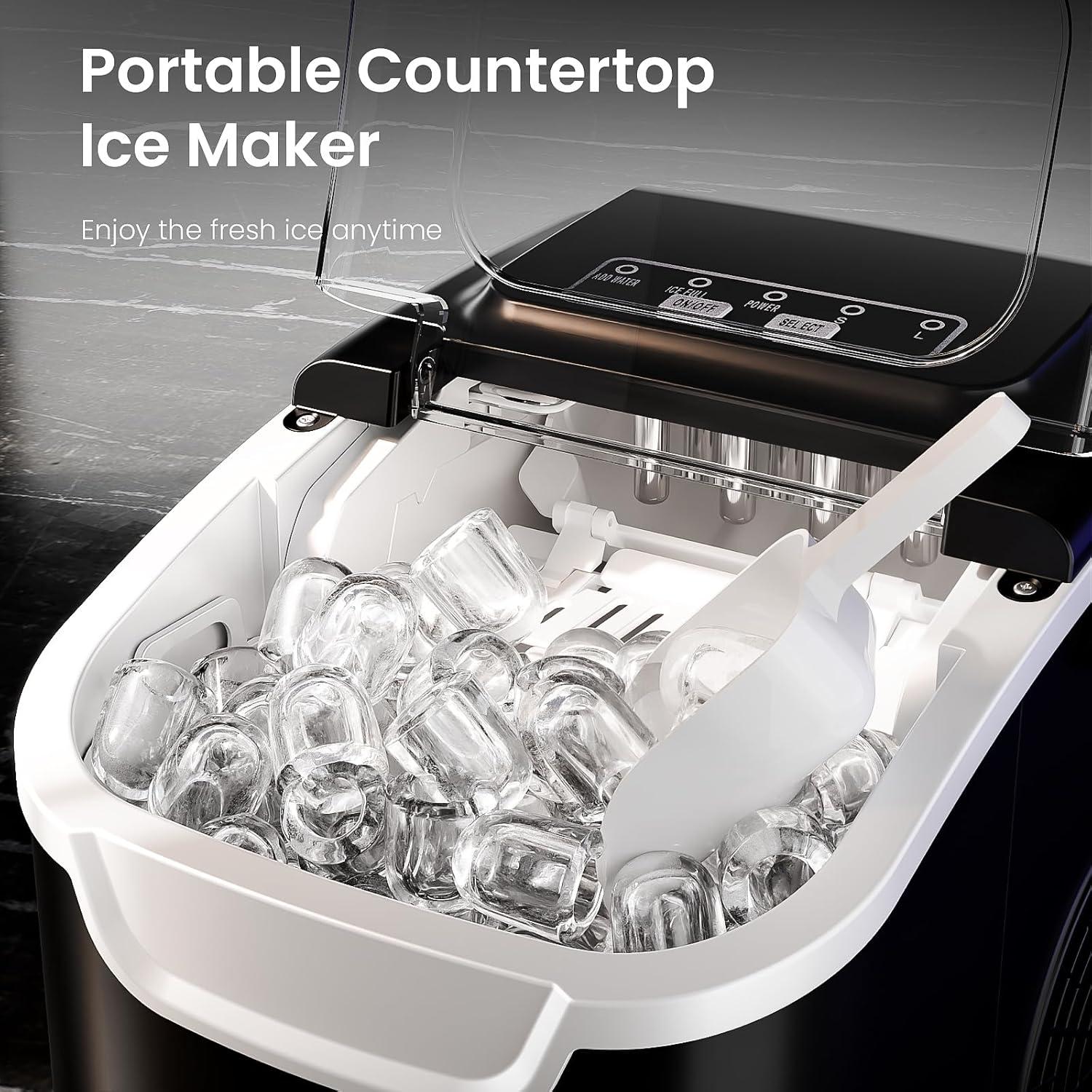 imageAGLUCKY Ice Makers Countertop with SelfCleaning 8 Cubes Ready in 6 Mins Portable Ice Machine with 2 Sizes Bullet IceIce ScoopBasket for HomeKitchenOfficeBarParty BlackBLACK