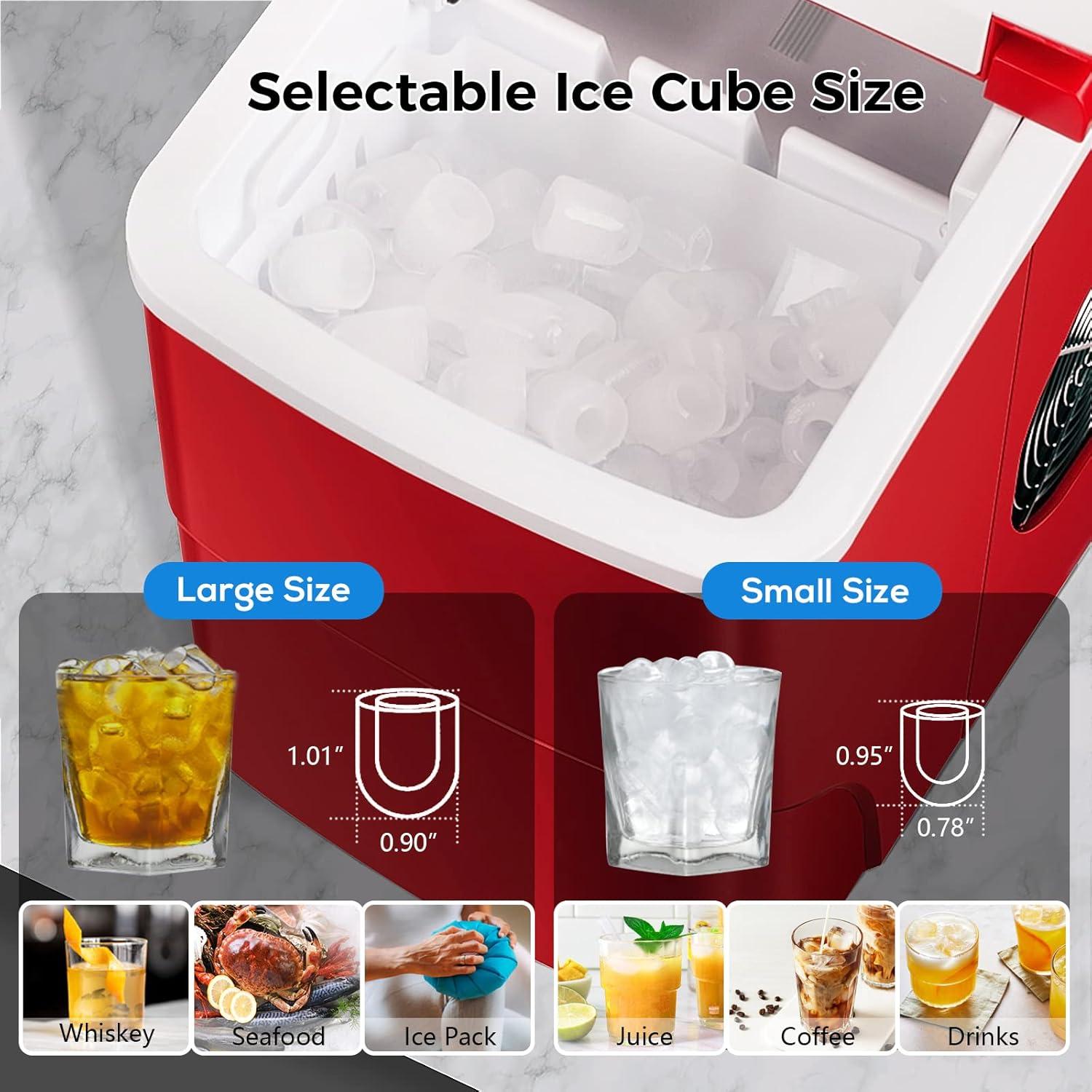 imageAGLUCKY Ice Makers Countertop with SelfCleaning 8 Cubes Ready in 6 Mins Portable Ice Machine with 2 Sizes Bullet IceIce ScoopBasket for HomeKitchenOfficeBarParty BlackRED