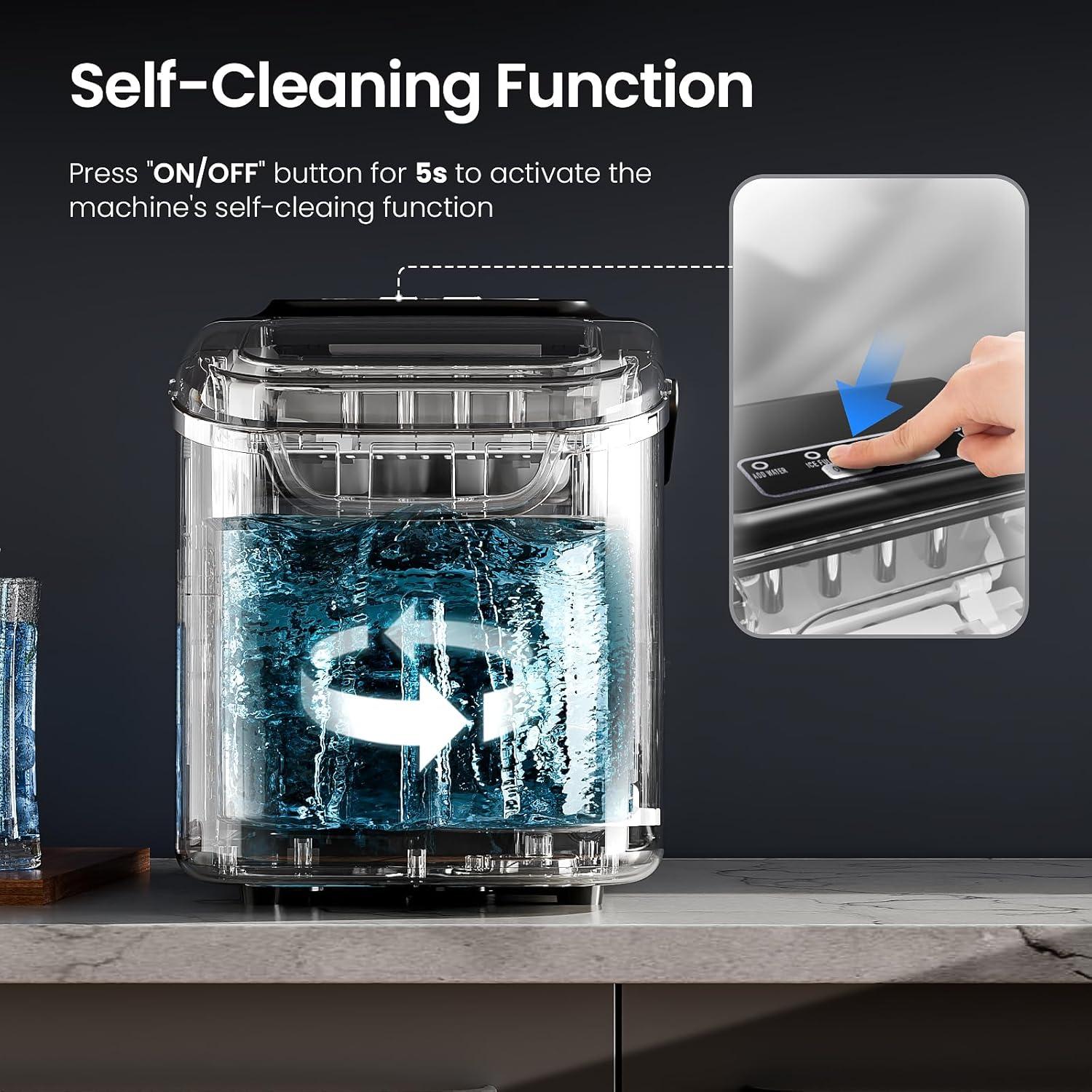 imageAGLUCKY Ice Makers Countertop with SelfCleaning 8 Cubes Ready in 6 Mins Portable Ice Machine with 2 Sizes Bullet IceIce ScoopBasket for HomeKitchenOfficeBarParty BlackBLACK