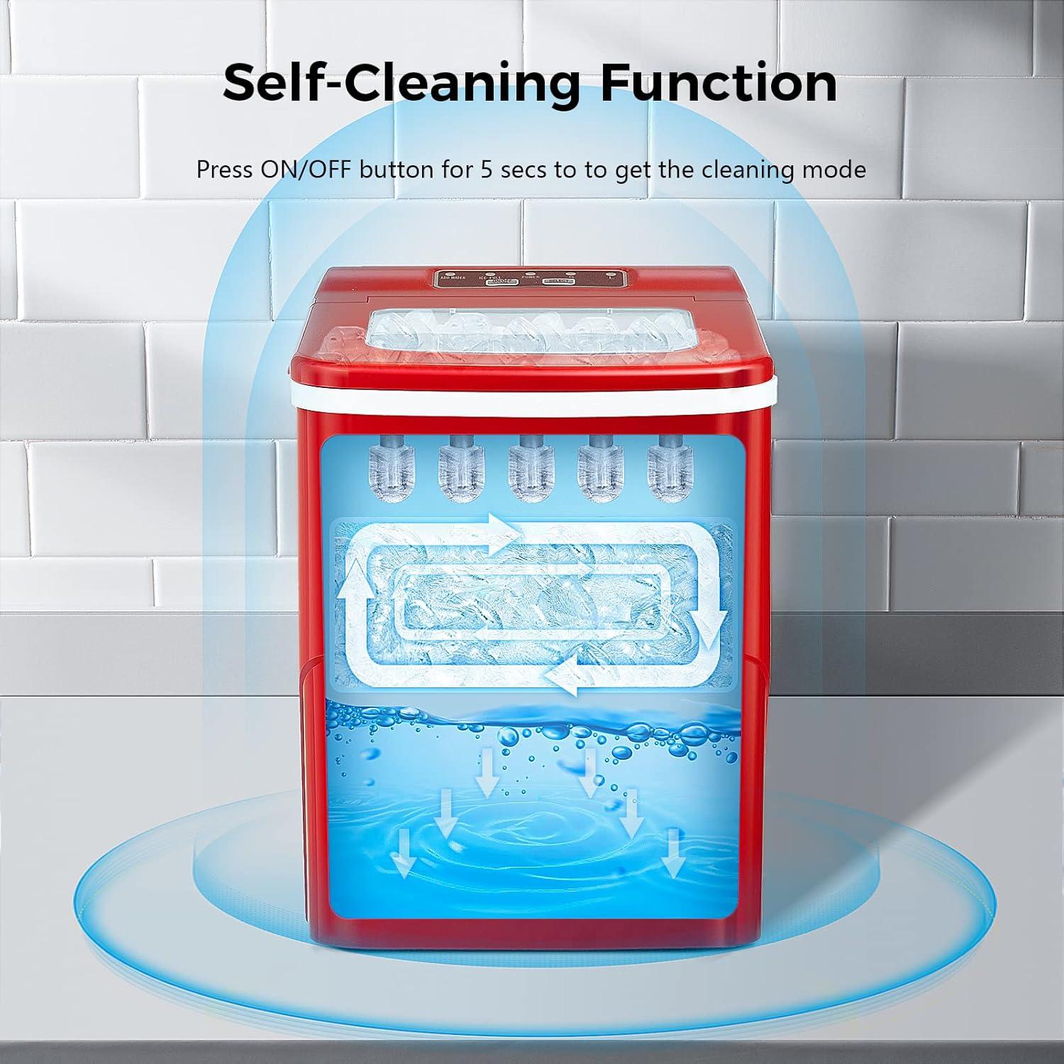 imageAGLUCKY Ice Makers Countertop with SelfCleaning 8 Cubes Ready in 6 Mins Portable Ice Machine with 2 Sizes Bullet IceIce ScoopBasket for HomeKitchenOfficeBarParty BlackRED