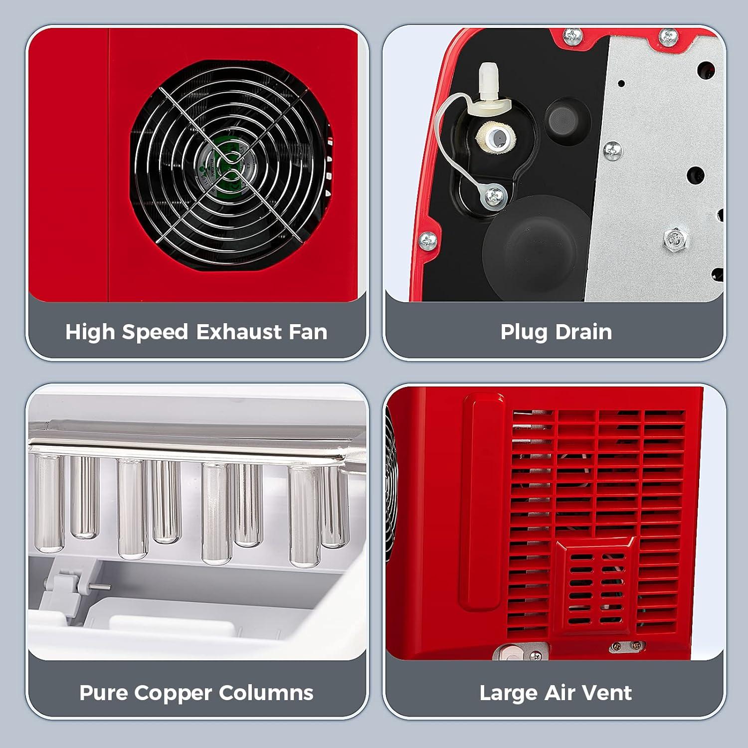 imageAGLUCKY Ice Makers Countertop with SelfCleaning 8 Cubes Ready in 6 Mins Portable Ice Machine with 2 Sizes Bullet IceIce ScoopBasket for HomeKitchenOfficeBarParty BlackRED